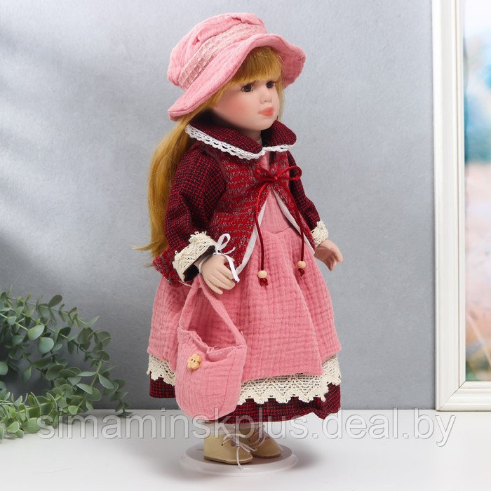 Кукла коллекционная керамика "Нина в розовом платье и бордовом жакете" 40 см - фото 2 - id-p199006523