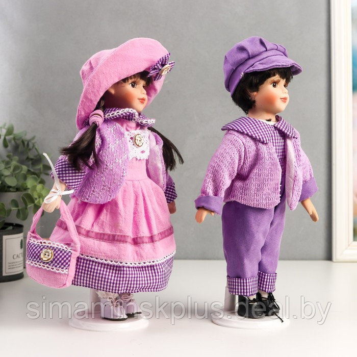 Кукла коллекционная парочка набор 2 шт "Тася и Миша в сиреневых нарядах" 30 см - фото 2 - id-p199006599