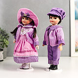 Кукла коллекционная парочка набор 2 шт "Тася и Миша в сиреневых нарядах" 30 см, фото 3