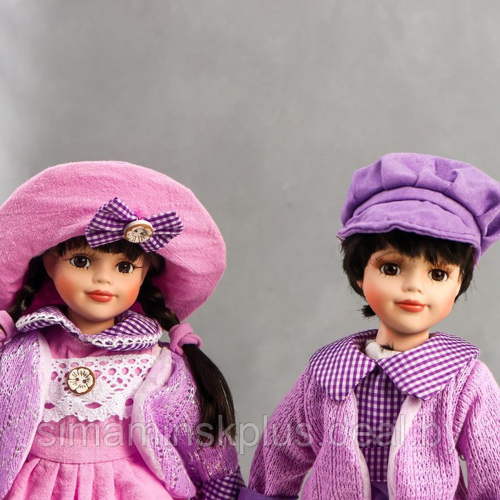 Кукла коллекционная парочка набор 2 шт "Тася и Миша в сиреневых нарядах" 30 см - фото 5 - id-p199006599