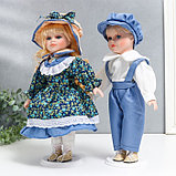 Кукла коллекционная парочка "Аня и Толя, наряды розочки на синем" набор 2 шт 30 см, фото 3
