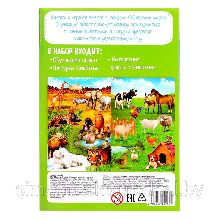 Обучающий набор «Весёлые животные»: животные и плакат, по методике Монтессори - фото 8 - id-p199004637