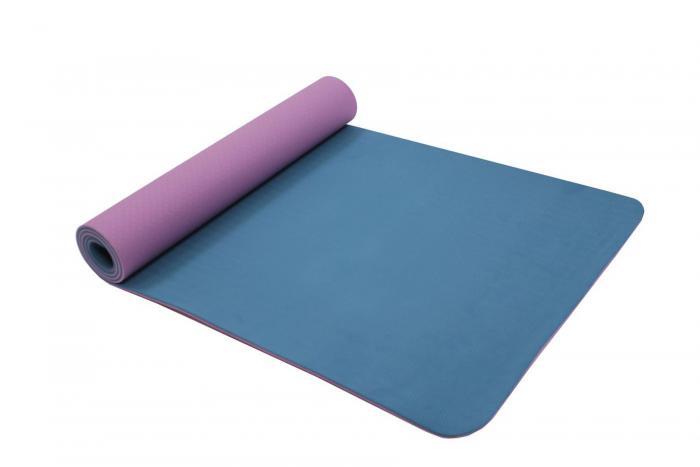 Коврик для йоги и фитнеса 183*61*0,6 TPE двухслойный фиолетовый (Yoga mat 173*61*0,6 TPE violet/sky - фото 1 - id-p198950547