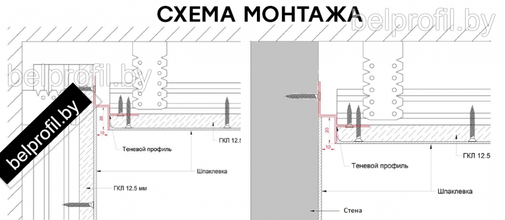 Теневой профиль Belprofil -01 для гипсокартонных потолков 3,0м - фото 2 - id-p199017452