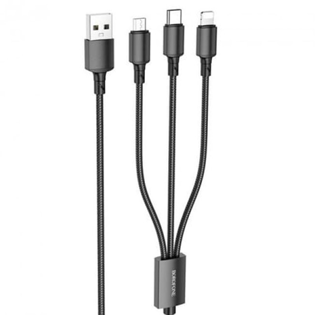 USB кабель Borofone BX72 (Lightning +Type-C+ MicroUSB), длина 1 метр (Черный) - фото 1 - id-p199087038