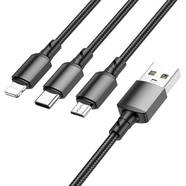 USB кабель Borofone BX72 (Lightning +Type-C+ MicroUSB), длина 1 метр (Черный) - фото 2 - id-p199087038