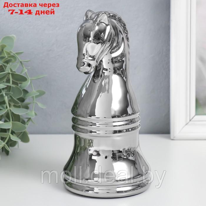 Сувенир керамика "Шахматная фигура. Конь" серебро 20,5х10х10 см - фото 1 - id-p198972219