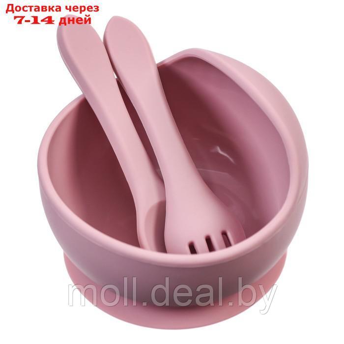 Набор для кормления: миска, вилка, ложка, цвет розовый - фото 1 - id-p198971381