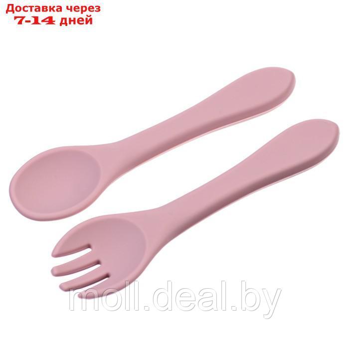Набор для кормления: миска, вилка, ложка, цвет розовый - фото 4 - id-p198971381