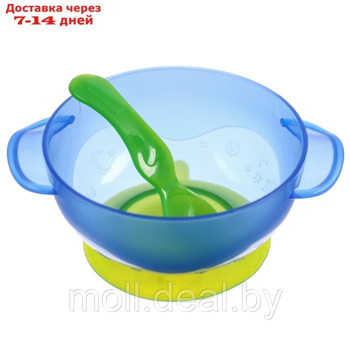 Набор для кормления: миска на присоске с крышкой, ложка, цвет голубой - фото 3 - id-p198971386
