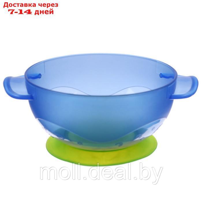 Набор для кормления: миска на присоске с крышкой, ложка, цвет голубой - фото 4 - id-p198971386