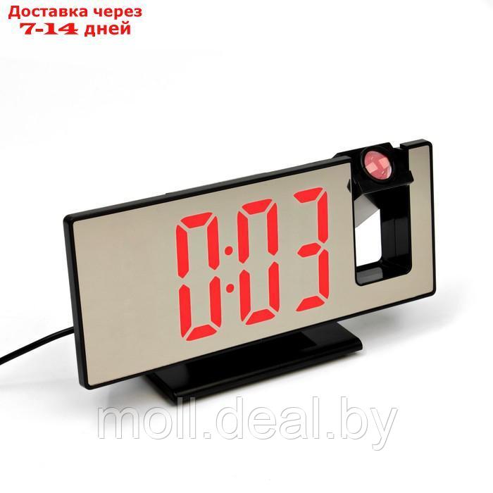Часы настольные электронные с проекцией: будильник, термометр, календарь, USB, 18.5 x 7.5 см 91977 - фото 2 - id-p198973721