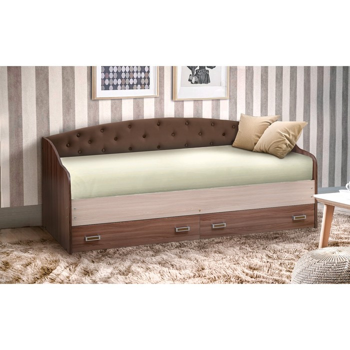 Кровать с мягким изголовьем «Софа №8», 800 × 2000 мм, цвет ясень шимо тёмный/шимо светлый - фото 1 - id-p199104408