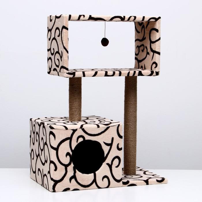 Домик для кошек с когтеточкой "Куб", с мезонином и игрушкой, 60 х 35 х 85 см, микс цветов - фото 1 - id-p199093116