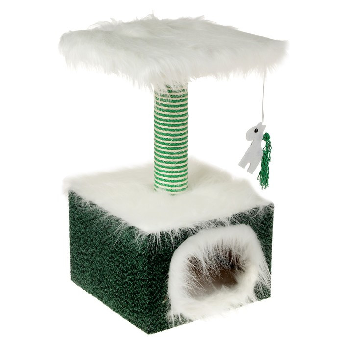 Домик маленький для кошек, мех/велюр, 34 х 34 х 60 см, зеленый - фото 1 - id-p199093121
