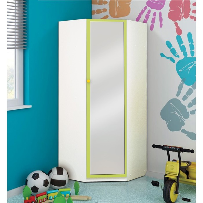 Шкаф угловой с зеркалом «Радуга», 850 × 850 × 2100 мм, цвет белый / лайм - фото 1 - id-p199105457