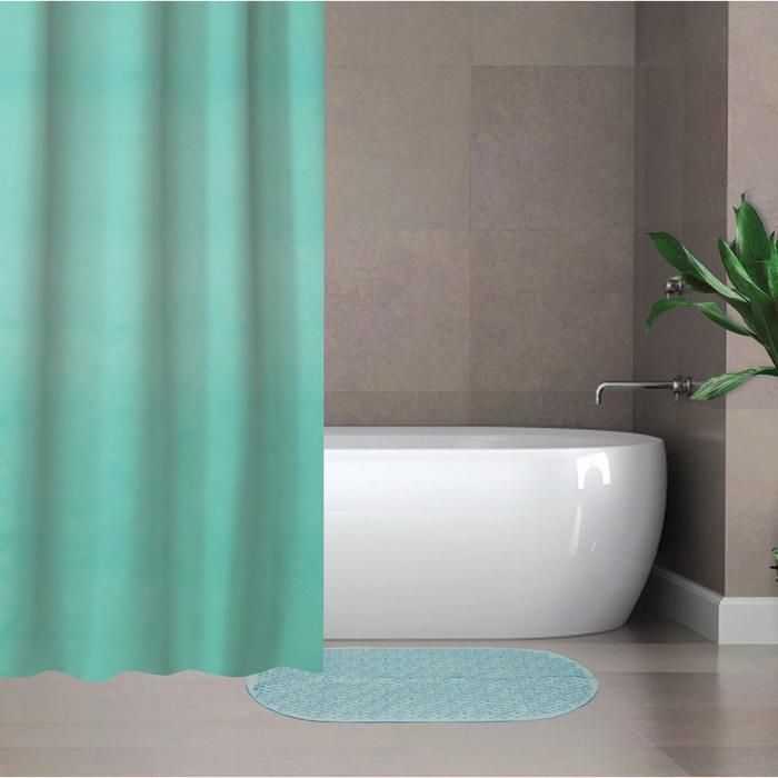 Набор для ванной SAVANNA «Селест»: штора 180×180 см, ковёр 38×69 см, цвет морской волны - фото 1 - id-p199124935