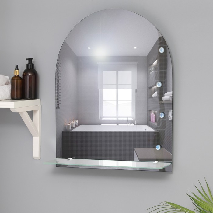 Зеркало «Орнамент», с пескоструйной графикой и фьюзингом, настенное, с полочкой, 50×62 см - фото 1 - id-p199094823