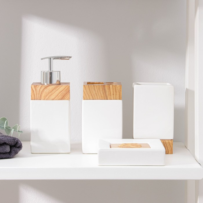 Наборы аксессуаров для ванной комнаты Natural Quatro, 4 предмета (дозатор 380 мл мыльница, 2 стакана), цвет - фото 1 - id-p199123972