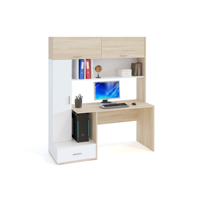 Компьютерный стол, 1600 × 600 × 1850 мм, цвет дуб сонома / белый - фото 1 - id-p199096779