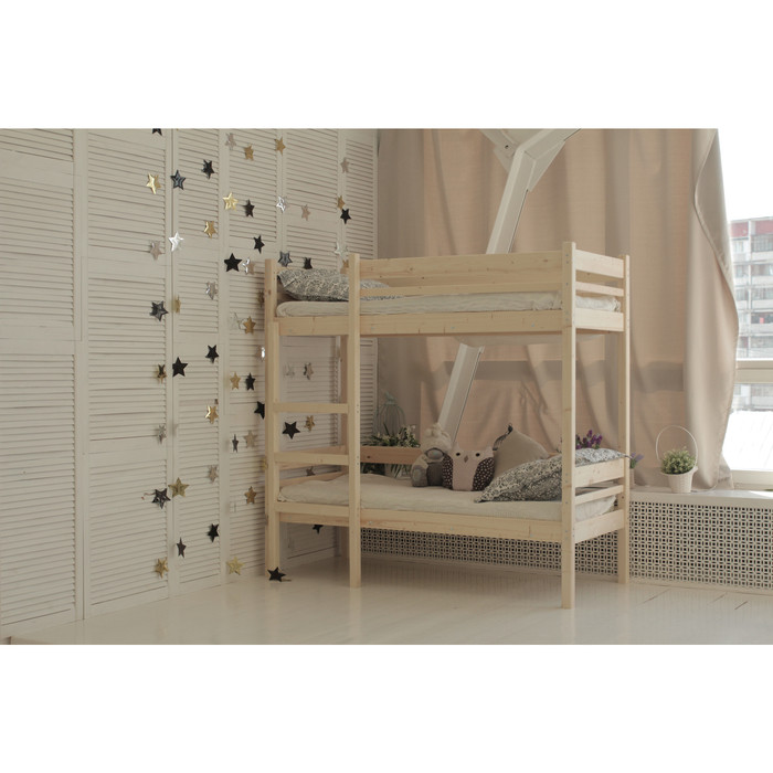 Детская двухъярусная кровать «Дональд», 700×1600, массив сосны, без покрытия - фото 1 - id-p199102639