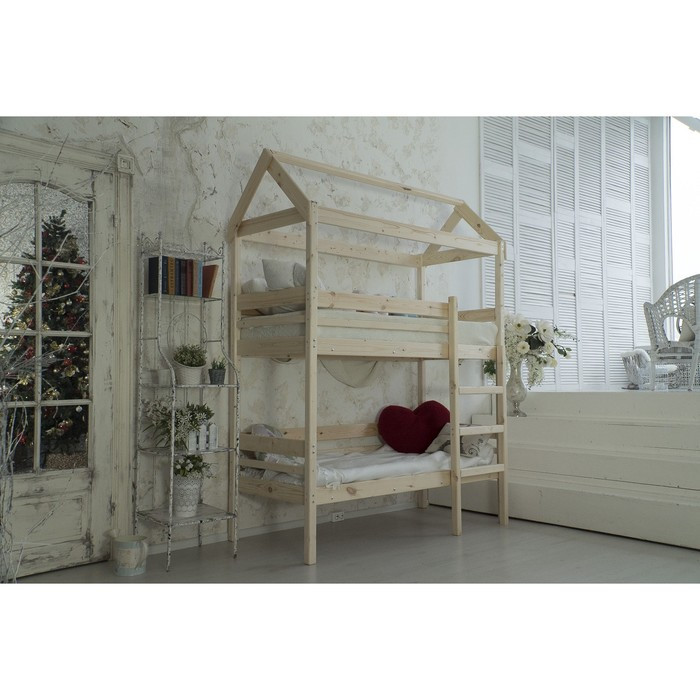 Детская двухъярусная кровать-домик Baby-house, 800×1600, массив сосны, без покрытия - фото 1 - id-p199102663