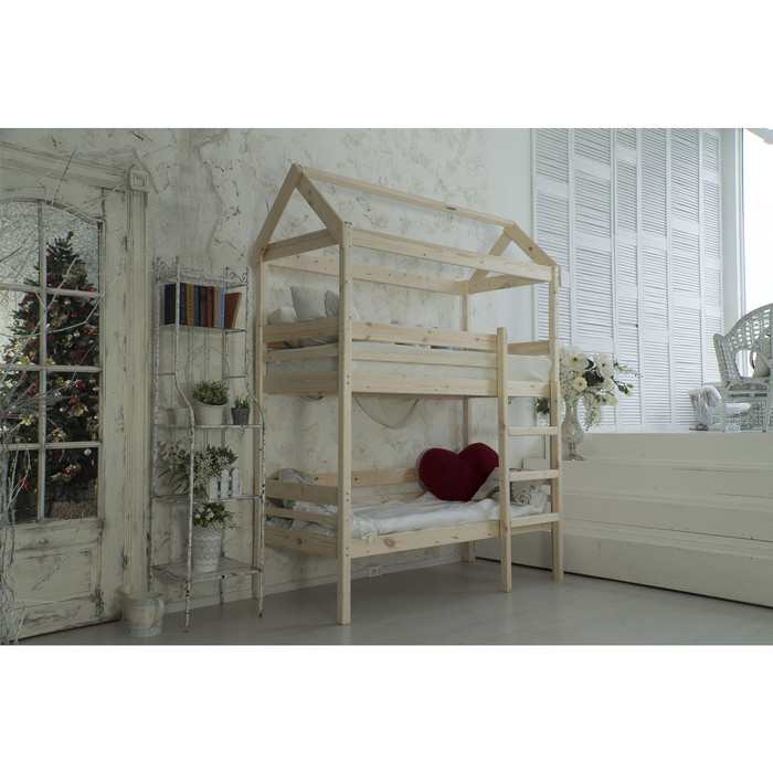Детская двухъярусная кровать-домик Baby-house, 700×1600, массив сосны, без покрытия - фото 1 - id-p199102664