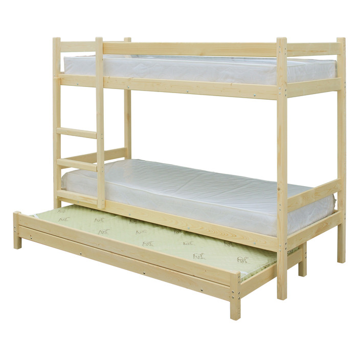 Двухъярусная кровать с выдвижным спальным местом 3 в 1, 800 × 2000 мм, 800 × 1900 мм, сосна - фото 2 - id-p199102666