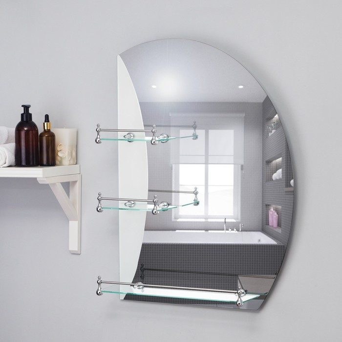 Зеркало, настенное, с пескоструйной графикой, с полочками, 50×70 см - фото 1 - id-p199094935