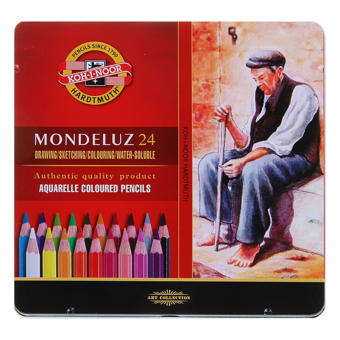 Карандаши акварельные набор 24 цвета, Koh-I-Noor Mondeluz 3724, в металлическом пенале - фото 1 - id-p199130041