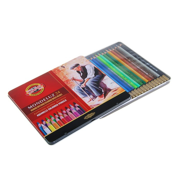Карандаши акварельные набор 24 цвета, Koh-I-Noor Mondeluz 3724, в металлическом пенале - фото 2 - id-p199130041