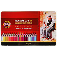 Карандаши акварельные набор 36 цветов, Koh-I-Noor Mondeluz 3725, в металлическом пенале