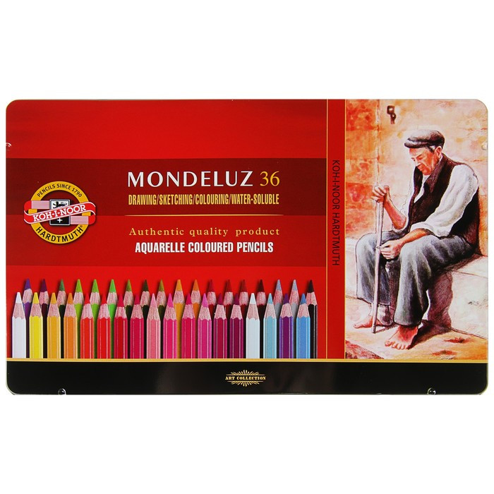Карандаши акварельные набор 36 цветов, Koh-I-Noor Mondeluz 3725, в металлическом пенале - фото 1 - id-p199130047