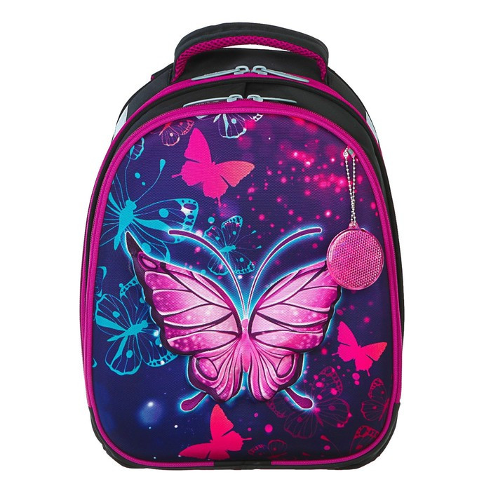 Рюкзак каркасный школьный, 38 х 30 х 16 см, 3D-рисунок, Calligrata Т "Неоновая бабочка", фиолетовый - фото 2 - id-p199136961