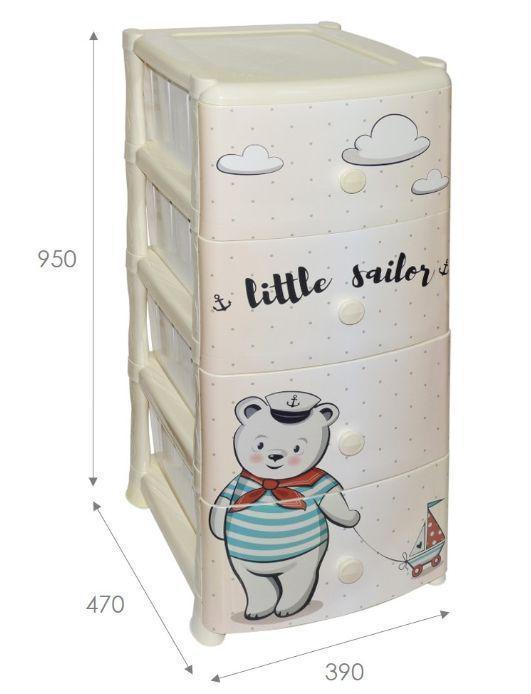 Детский комод пластиковый для игрушек вещей одежды VIOLET 35245 бежевый с мишкой рисунком 4 ящика - фото 2 - id-p199153811