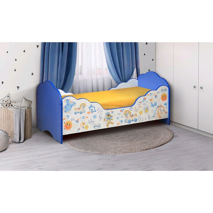 Кровать детская «Малышка №3», 1400 × 600 мм, цвет белый / синий / фотопечать для мальчиков - фото 1 - id-p199104141