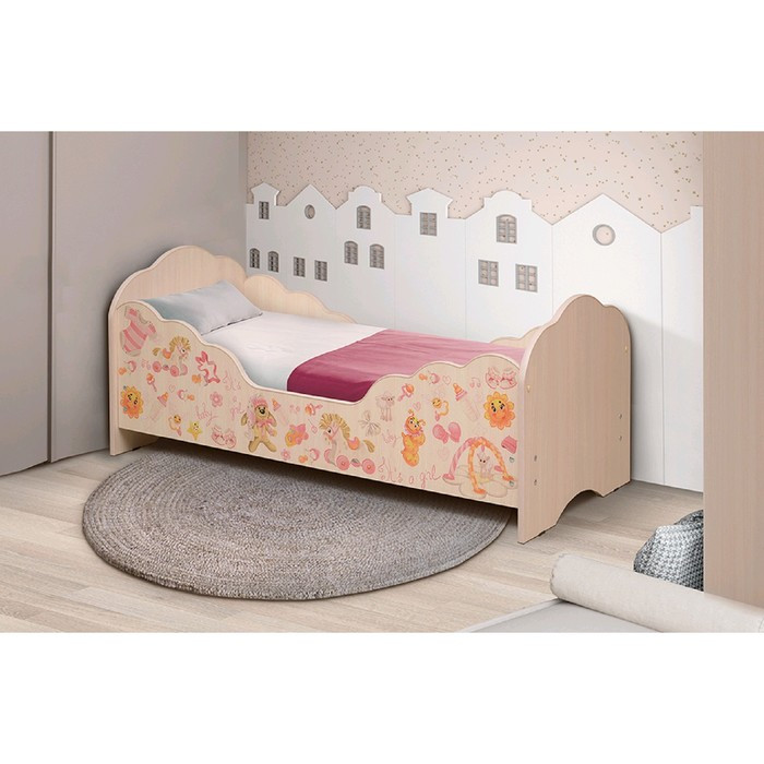 Кровать детская «Малышка №4», 1400 × 600 мм, цвет дуб млечный / фотопечать для девочек - фото 1 - id-p199104143