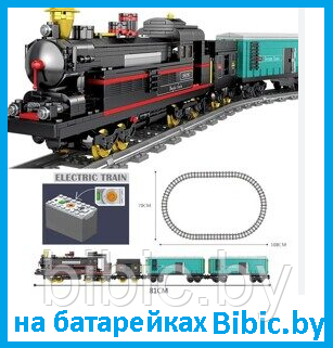 Детский конструктор Товарный поезд на батарейках 98226, паровоз аналог лего lego сити железная дорога - фото 1 - id-p199168718