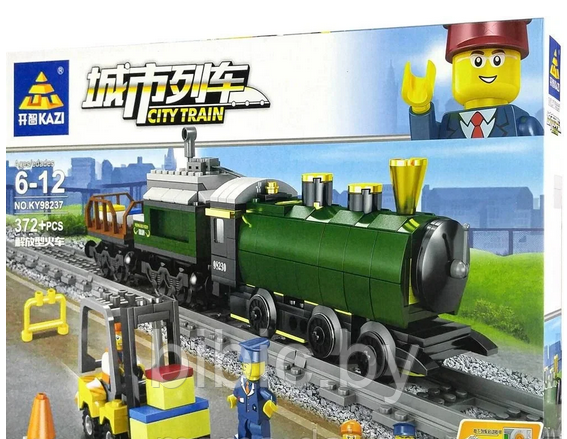 Детский конструктор Грузовой поезд на батарейках 98237, паровоз аналог лего lego сити железная дорога - фото 2 - id-p199170523
