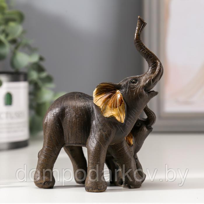 Сувенир полистоун "Слон африканский со слонёнком" коричневый золотые ушки 12,5х9,5х5 см - фото 2 - id-p199181473