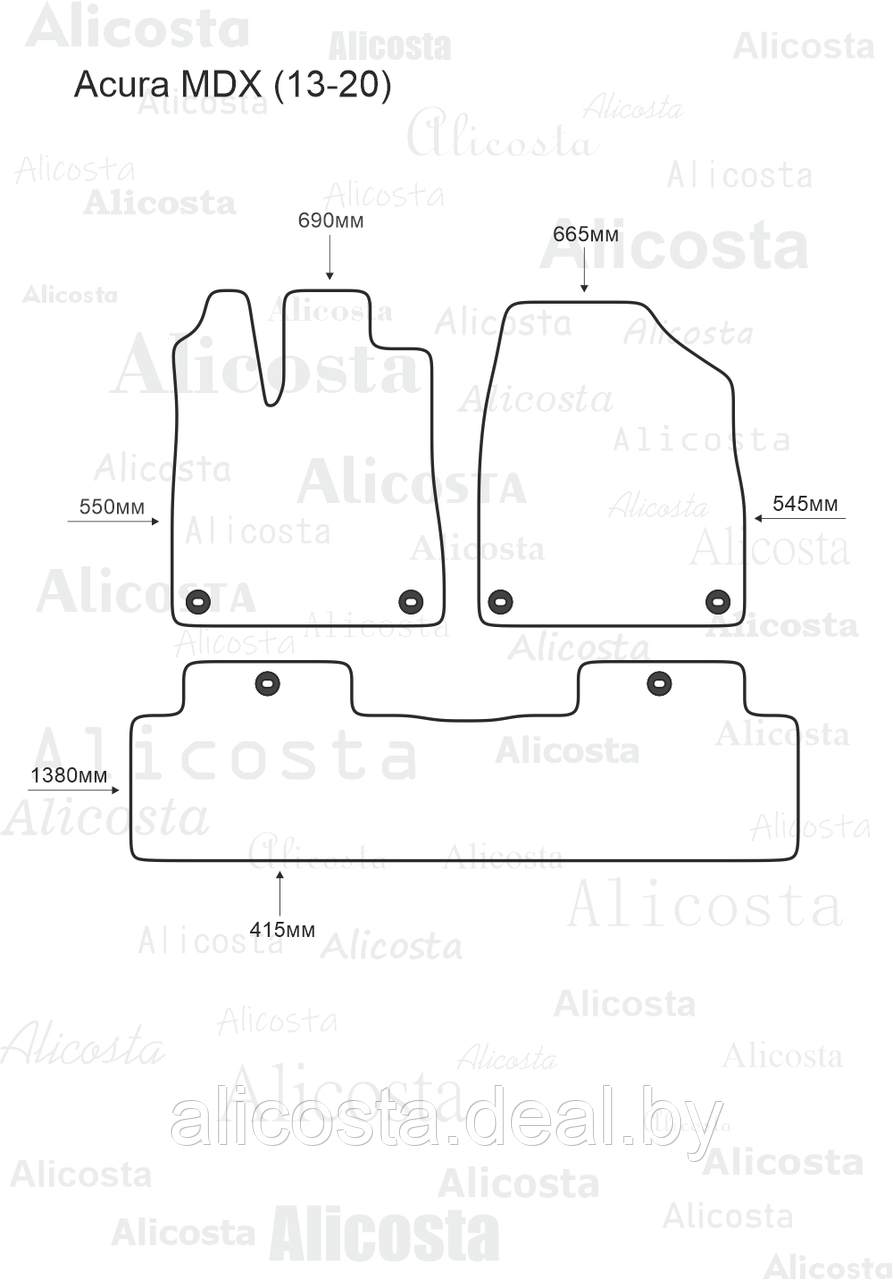 Ворсовые автоковрики Acura MDX (13-20) Салон, Premium, Черный - фото 1 - id-p199174540