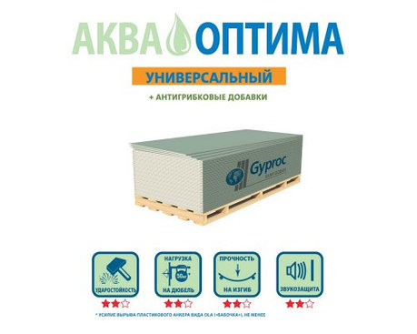 Гипсокартон влагостойкий Gyproc Аква Оптима 3000х1200х12,5 мм, фото 2