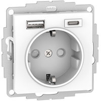 Розетка 16А с 2 USB A+C, 5В/2,4А/3,0А, 2х5В/1,5А, цвет Белый (Schneider Electric ATLAS DESIGN)