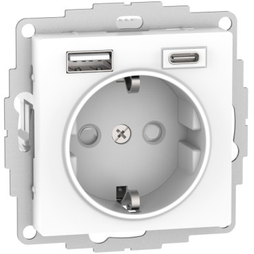 Розетка 16А с 2 USB A+C, 5В/2,4А/3,0А, 2х5В/1,5А, цвет Белый (Schneider Electric ATLAS DESIGN) - фото 1 - id-p199233213