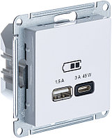 USB розетка A + тип-C 45W высокоскор.зарядка QC, PD, цвет Белый (Schneider Electric ATLAS DESIGN)