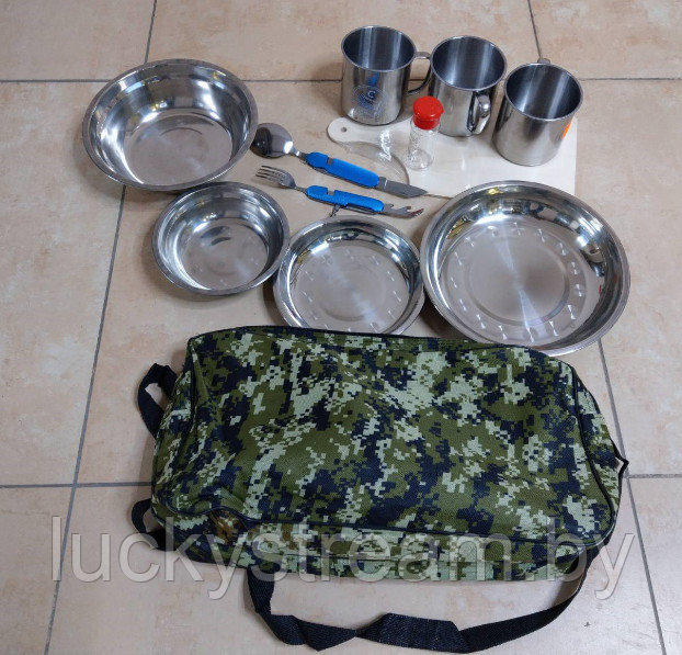 Набор посуды на 3 человека, 16 предметов в сумке