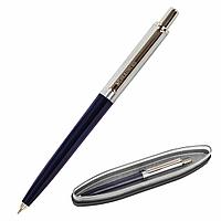Ручка бизнес-класса шариковая BRAUBERG, СИНЯЯ, корпус серебристый с черным, 0,5мм, 143484