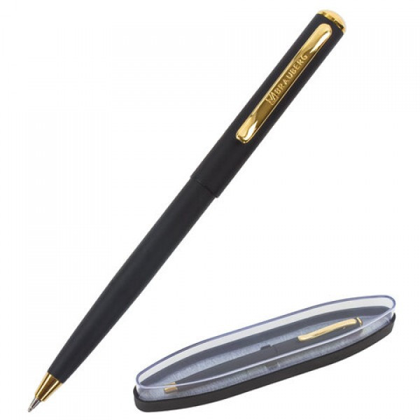 Ручка бизнес-класса шариковая BRAUBERG, СИНЯЯ, корпус черный с золот., линия 0,5мм, 143470 - фото 1 - id-p199233849