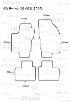 ЭВА автоковрики Alfa Romeo 156 (932) (97-07) Салон, Шестиугольник, Серый