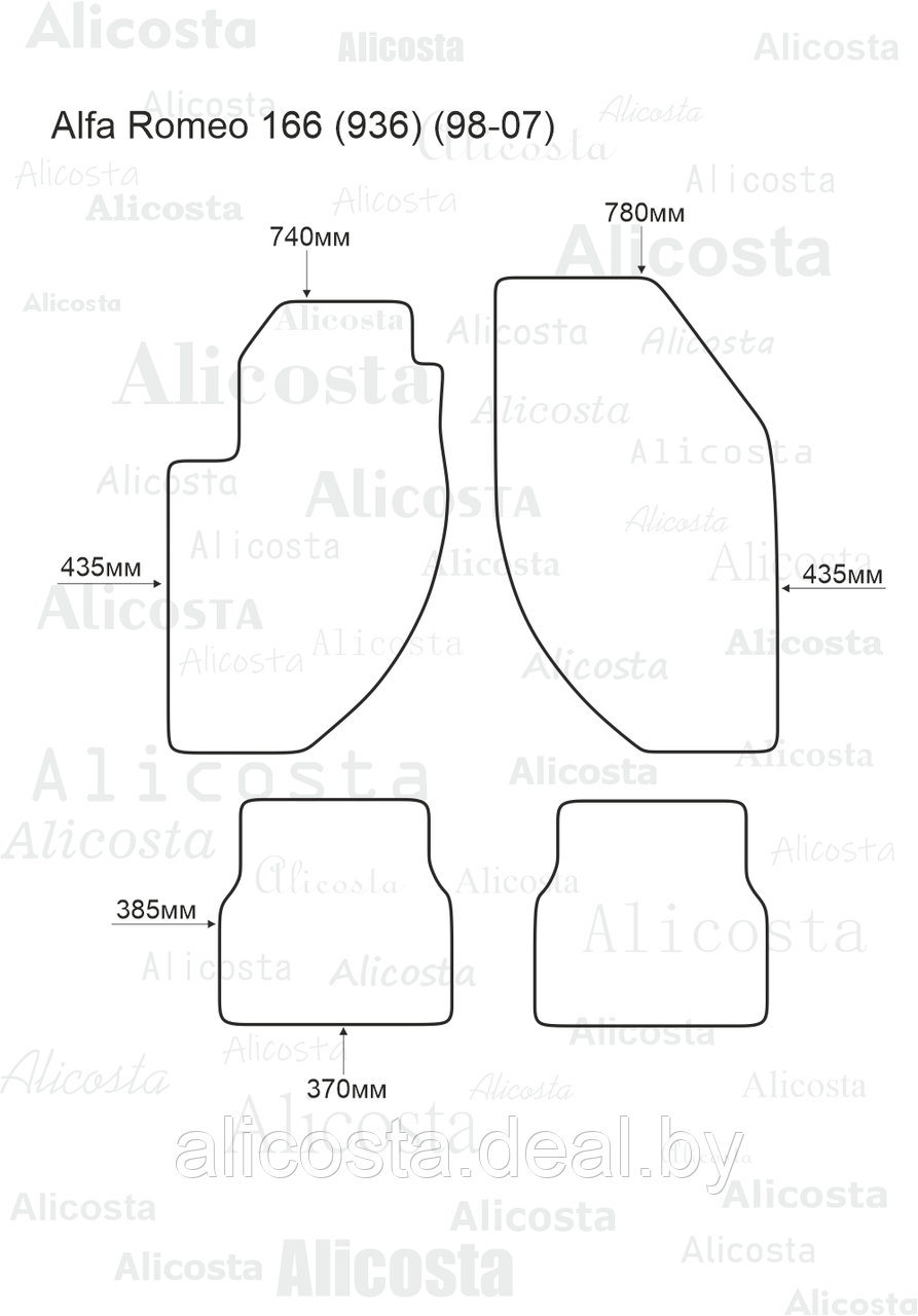 Ворсовые автоковрики Alfa Romeo 166 (936) (98-07) Салон, Standart, Черный - фото 1 - id-p199174704